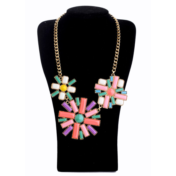 New  charming gold plated resin colorful gem flower choker necklace N0160