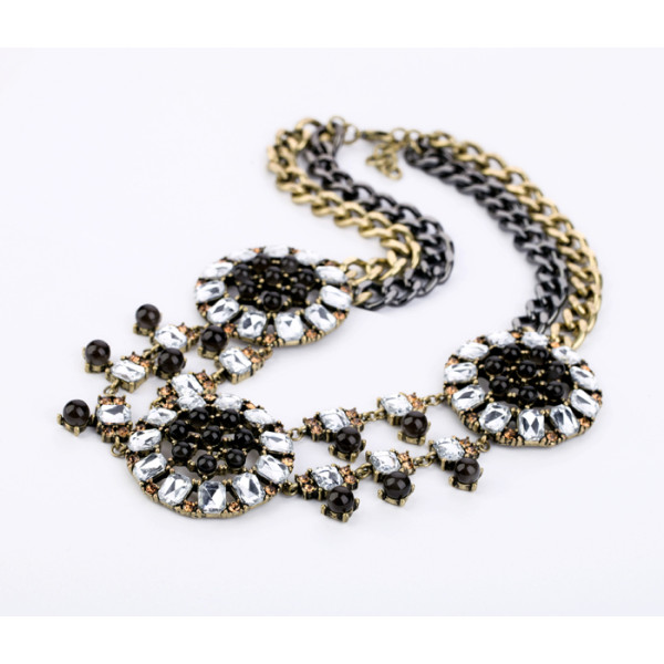 New Fashion Vintage European Style Bronze Alloy Multilayer Rhinestone Crystal Gem Choker Necklace N-0159