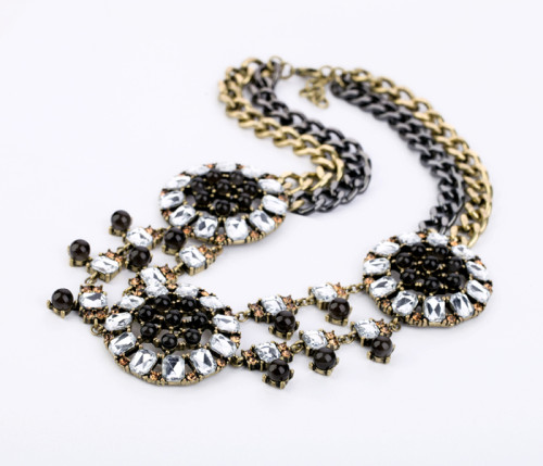 New Fashion Vintage European Style Bronze Alloy Multilayer Rhinestone Crystal Gem Choker Necklace N-0159