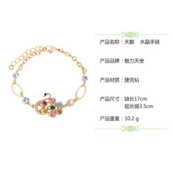 Fashion Golden Metal  Colorful rhinestone swan bracelet adjustable B-0282