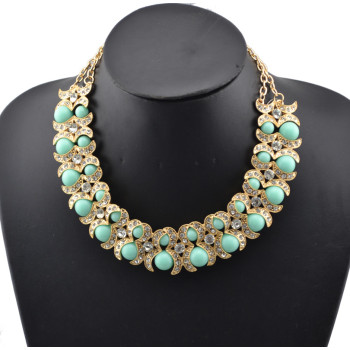 New Fashion Style gold plated metal moon rhinestone beads double chain necklace N-0296