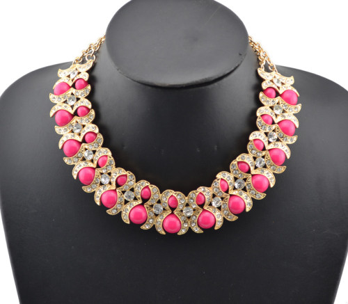 New Fashion Style gold plated metal moon rhinestone beads double chain necklace N-0296