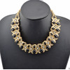 New Fashion Style gold plated metal moon rhinestone beads double chain necklace N-0296