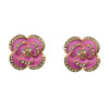 European Style black/pink enamel rhinestone flower ear studs E-0286