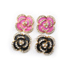 European Style black/pink enamel rhinestone flower ear studs E-0286