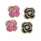 European Style black/pink enamel rhinestone flower ear studs E-0286