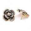 European Style black/pink enamel rhinestone flower ear studs E-0286