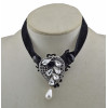 Gothic  black ribbon lace flower gem crystal drop leaf pear collar necklace N-1577