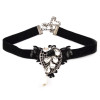 Gothic  black ribbon lace flower gem crystal drop leaf pear collar necklace N-1577