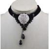 Gothic  black ribbon lace flower gem rhinestone shell shape drop tassels collar necklace N-1578