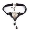Gothic  black ribbon lace flower gem rhinestone shell shape drop tassels collar necklace N-1578