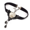 Gothic  black ribbon lace flower gem rhinestone shell shape drop tassels collar necklace N-1578