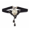 Gothic  black ribbon lace flower gem rhinestone shell shape drop tassels collar necklace N-1578