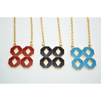 New European Style Gold Plated Alloy 3 Colors Enamel Lucky Number Eight Pendant Necklace N-4851