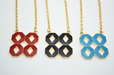 New European Style Gold Plated Alloy 3 Colors Enamel Lucky Number Eight Pendant Necklace N-4851