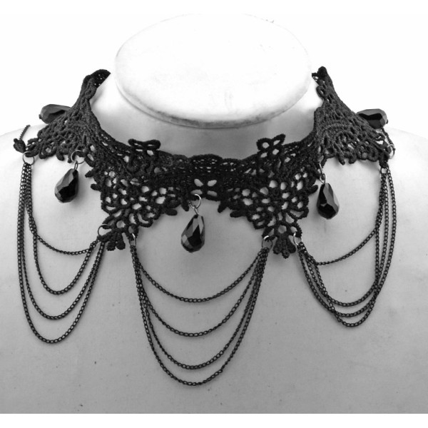 New Fashion Gothic Black Hollow Out Lace Flower Drop Tassel Collor  Necklace N-1582