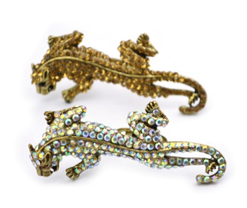 New Arrival European Vintage Style Bronze Alloy Colorful Rhinestone  Leopard Ring Size Adjustable R-0235
