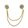 P-0063-B European vintage Gold metal Rhinestone faux pearl sunflower tassels Collar Brooch Pin