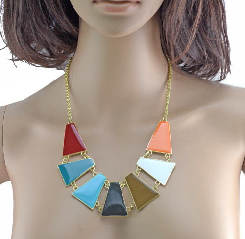 Fashion gold plated lots colors enamel geometry  choker Necklace N-4264