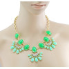 European  Gold Plated Alloy Resin Gem Rhinestone  Flower Drop Choker Statement Necklace N-3002