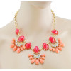 European  Gold Plated Alloy Resin Gem Rhinestone  Flower Drop Choker Statement Necklace N-3002