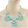 European  Gold Plated Alloy Resin Gem Rhinestone  Flower Drop Choker Statement Necklace N-3002