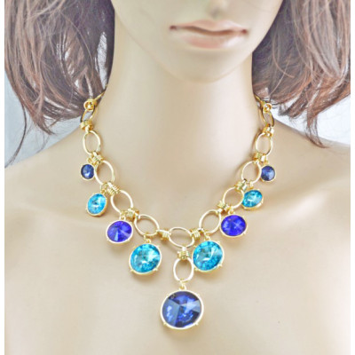 New Arrival Charming Korean Style Gold Plated Alloy Link Chian Shinning Round Crystal Choker Necklace N-0301