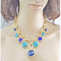 New Arrival Charming Korean Style Gold Plated Alloy Link Chian Shinning Round Crystal Choker Necklace N-0301