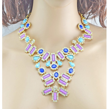 Fashion Charming European Resin Drop Oblong Rhinestone Gem Flower Choker Necklace N-0302