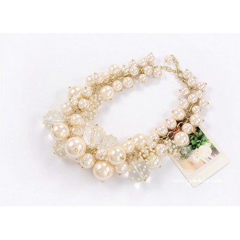 New  fashion gold plated link chain pearl clear ball tassels Choker Necklace adjustable N-1574