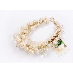 New  fashion gold plated link chain pearl clear ball tassels Choker Necklace adjustable N-1574