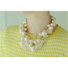 New  fashion gold plated link chain pearl clear ball tassels Choker Necklace adjustable N-1574