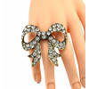 Vintage Style bronze metal clear rhinestone big bowknot Ring Size Adjustable