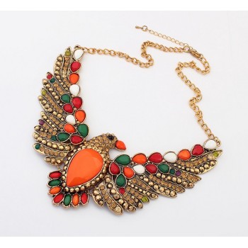 Fashion European Style Charming Resin Gem Rhinestone Open Wing Eagle Choker Necklace N-3402