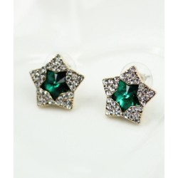 Fashion Korean Full Rhinestone Golden Green Gem Star Ear Stud Earrings E-1685