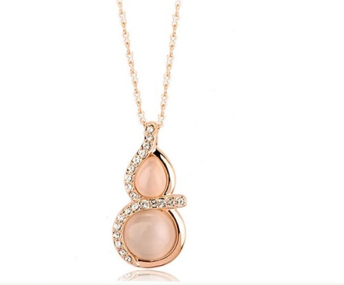 New Korean Style Gold Plated Alloy Rhinestone Opal Lucky Calabash Pendant Necklace