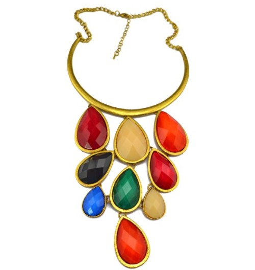 New European Style Vintage Gold Plated Alloy Acrylic Drop Pendant Collar Necklace N-0800