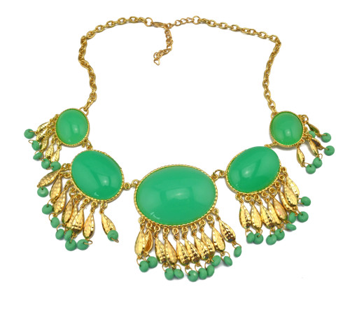 European Style Golden Resin Gem Drop Leaves Pendant Collar Necklace N-3004