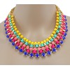 New Fashion Charming European Golden Metal Resin Gem Ribbon Link Choker Necklace N-1589