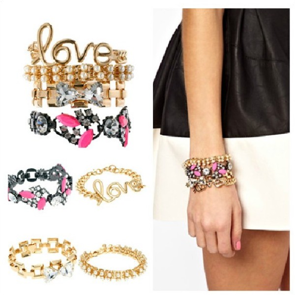 European Charming Mix Style Pearl/Crystal/Gem/LOVE  Combination Bracelet B-0292