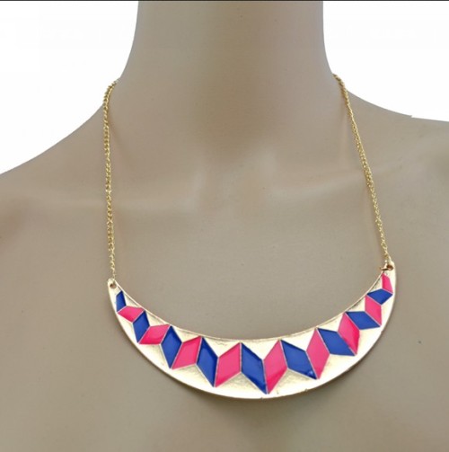 New European Style gold plated Alloy enamel geometry crescent pendant Necklace N-4856