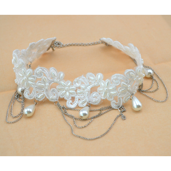 New Gothic white Lace pearl Drop lucky clouds flower leaves multilayer Tassel Collor  Necklace N-1593
