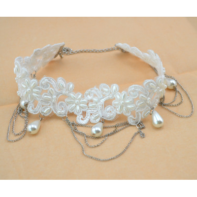 New Gothic white Lace pearl Drop lucky clouds flower leaves multilayer Tassel Collor  Necklace N-1593