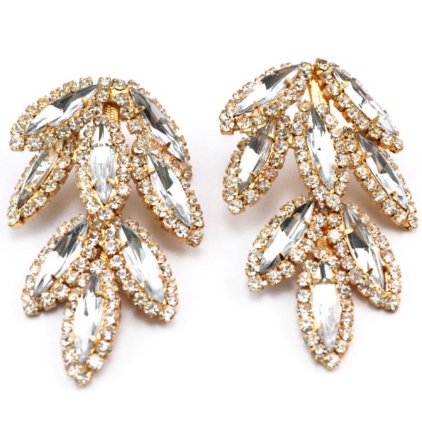 Fashion Gold plated full rhinestone crystal leaves dangle Ear Stud Earrings E-0686