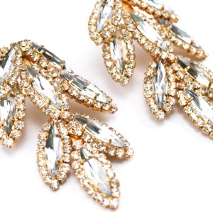 Fashion Gold plated full rhinestone crystal leaves dangle Ear Stud Earrings E-0686