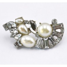 Fashion Silver/Gun black  plated clear rhinestone crystal flower pearl Ear Stud ear cuff E-2090