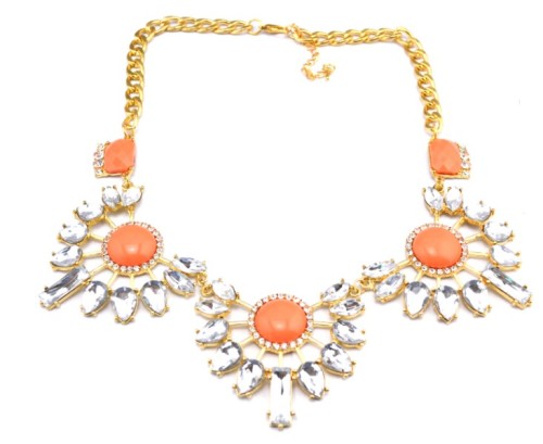 New European Vintage Style Gold Plated Alloy Resin Crysal Flower Choker Necklace N-3008