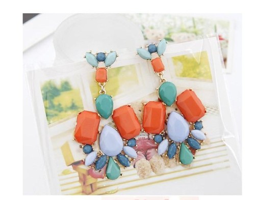 New Arrival Bohemia Style Gold Plated Alloy Colorful Resin Gem Drop Earrings E-0688