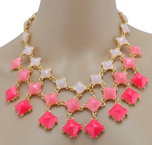 New European gold plated alloy  geometry Square resin candy gem  Choker Necklace 4colors N-3009