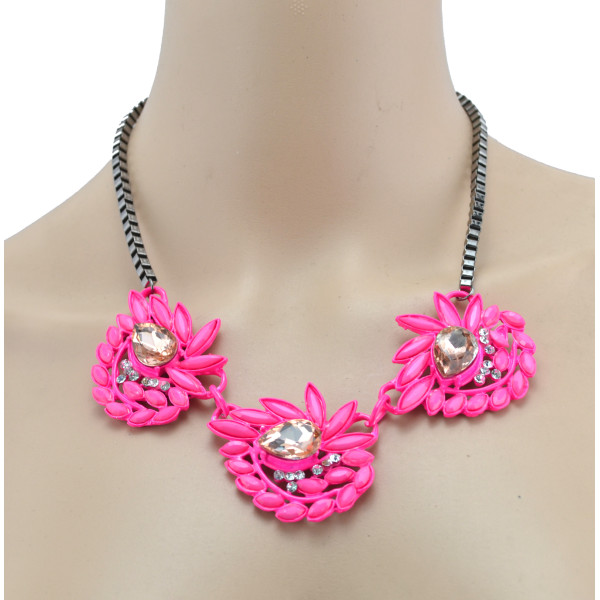New European Style gun black Chain rhinestone resin leaves flower drop crystal choker Necklace N-3012